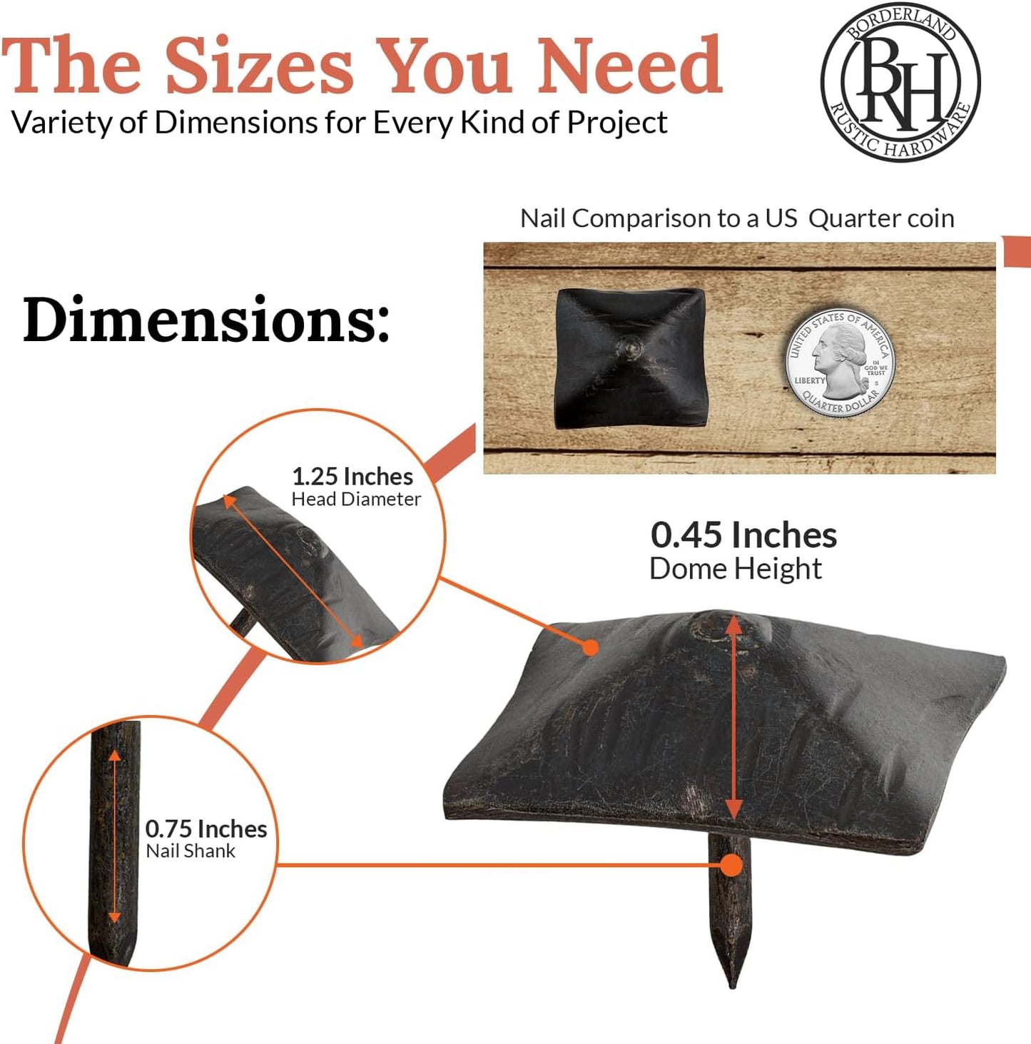 50 Pack 1.25" Square Head Iron Clavos Decorative Nails – Sealed Unfinished – Handmade Rustic Square Fasteners for Farmhouse Shutters, Barn Doors, Shutters, Gates – Ornamental Wood Accent