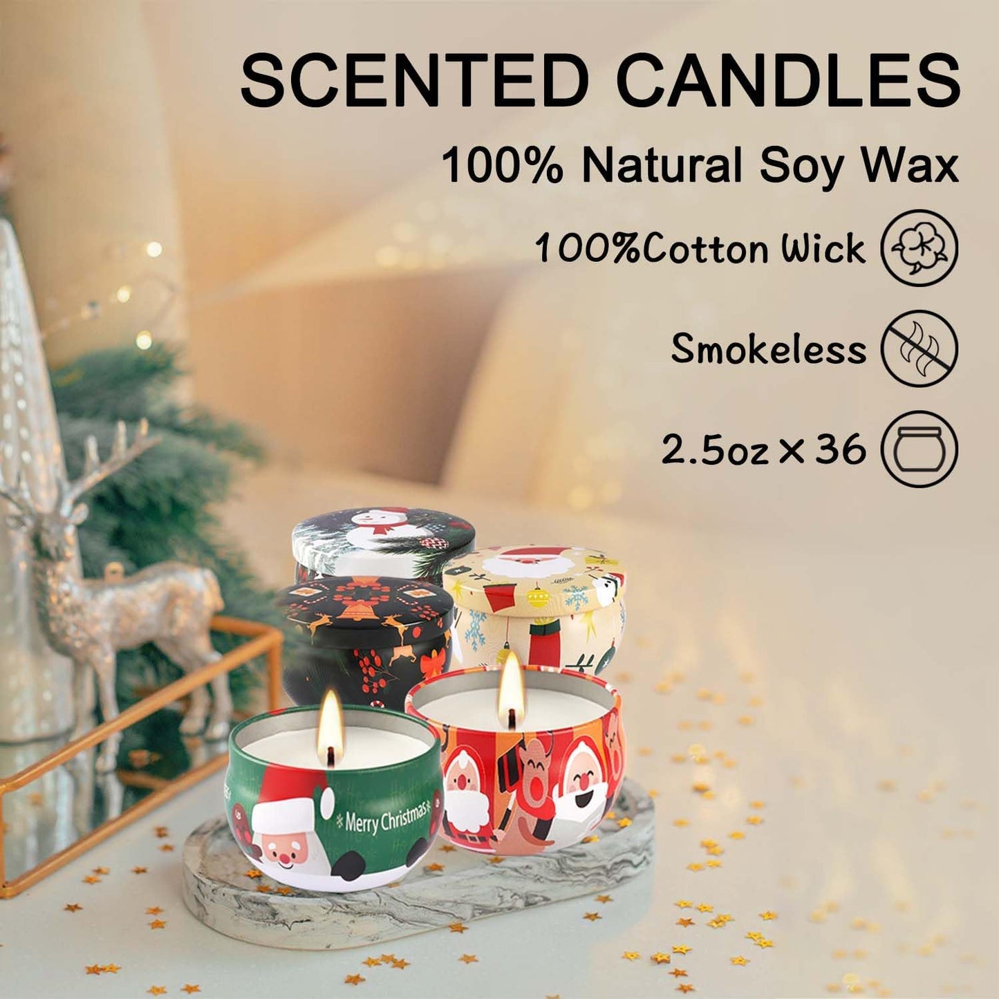 36 Pack Christmas Scented Candles Gift Set 2.5oz Strong Fragrance jar Candles Natural Soy Wax Candles Portable Travel Tin Jar Candles Gifts for Home Scented Decoration Birthday Valentine'sDay