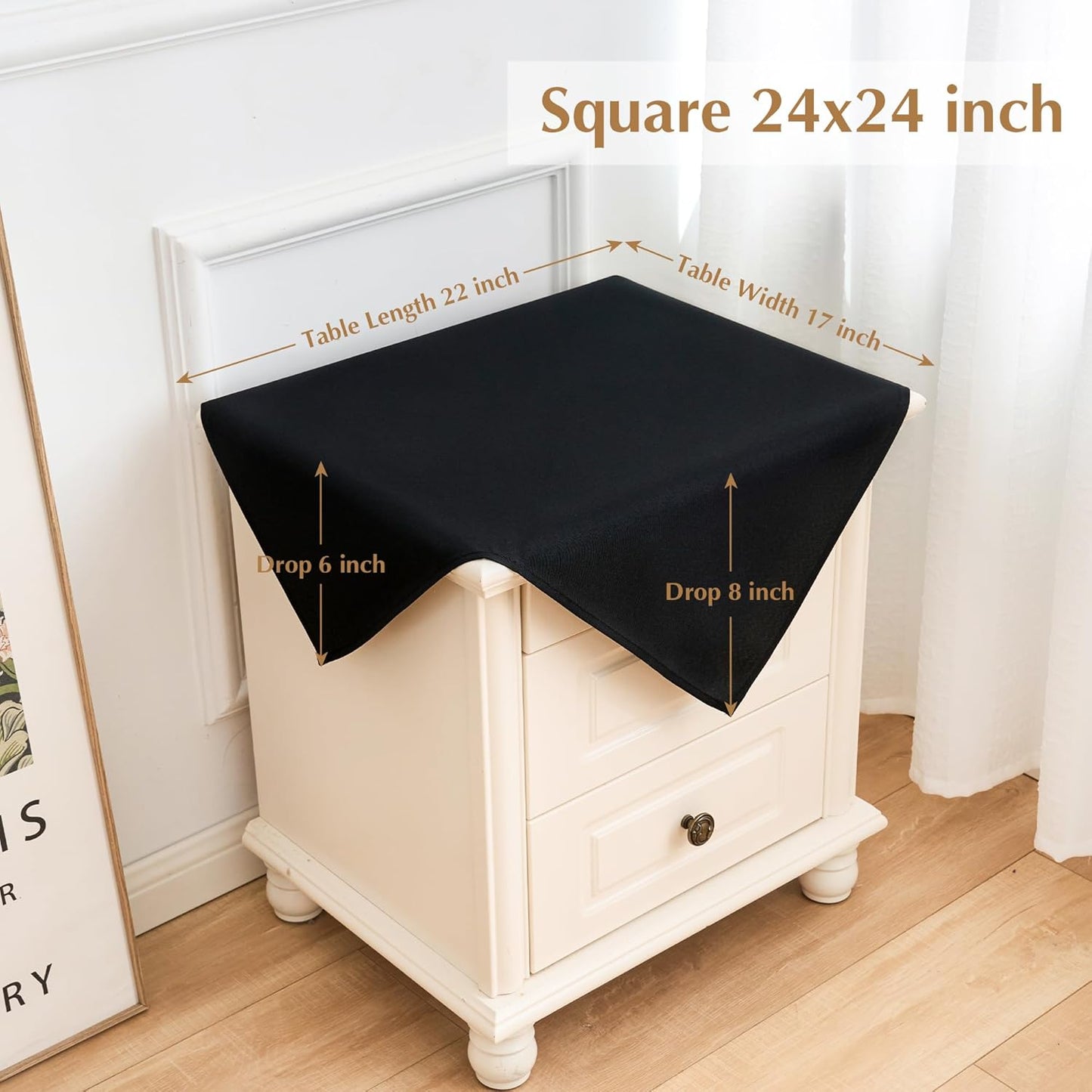 2 Pack Small Square Table Cloth 24X24 Inch Black Washable Fabric Tablecloth Polyester Solid Tables Cover for Night Stand End Table Side Table Outdoor Indoor