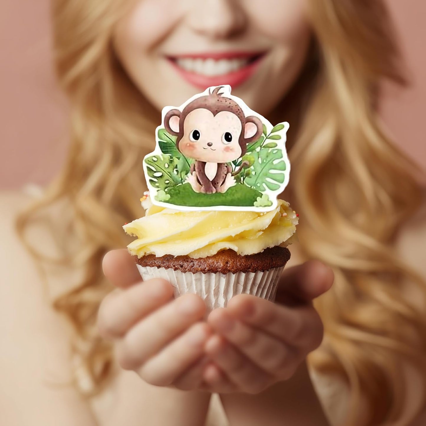 Safari Animal Cupcake Toppers – 24-Pack Jungle Safari Cake & Cupcake Picks with Lion, Elephant, Giraffe, Zebra & Monkey Designs, Party Dessert Decorations for Baby Showers & Birthdays