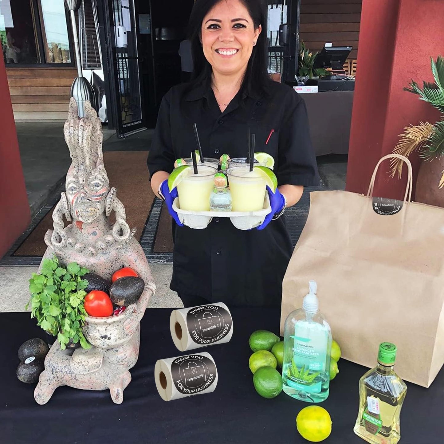 Angel's Peel Lounge Thank You Tamper Proof Stickers Roll — Tamper Evident Stickers for Delivery Bags, Drink Lids, Food Containers, Writable Seal Tape, Thank You Labels - 3x3in 250-COUNTS, BLACK, ROUND