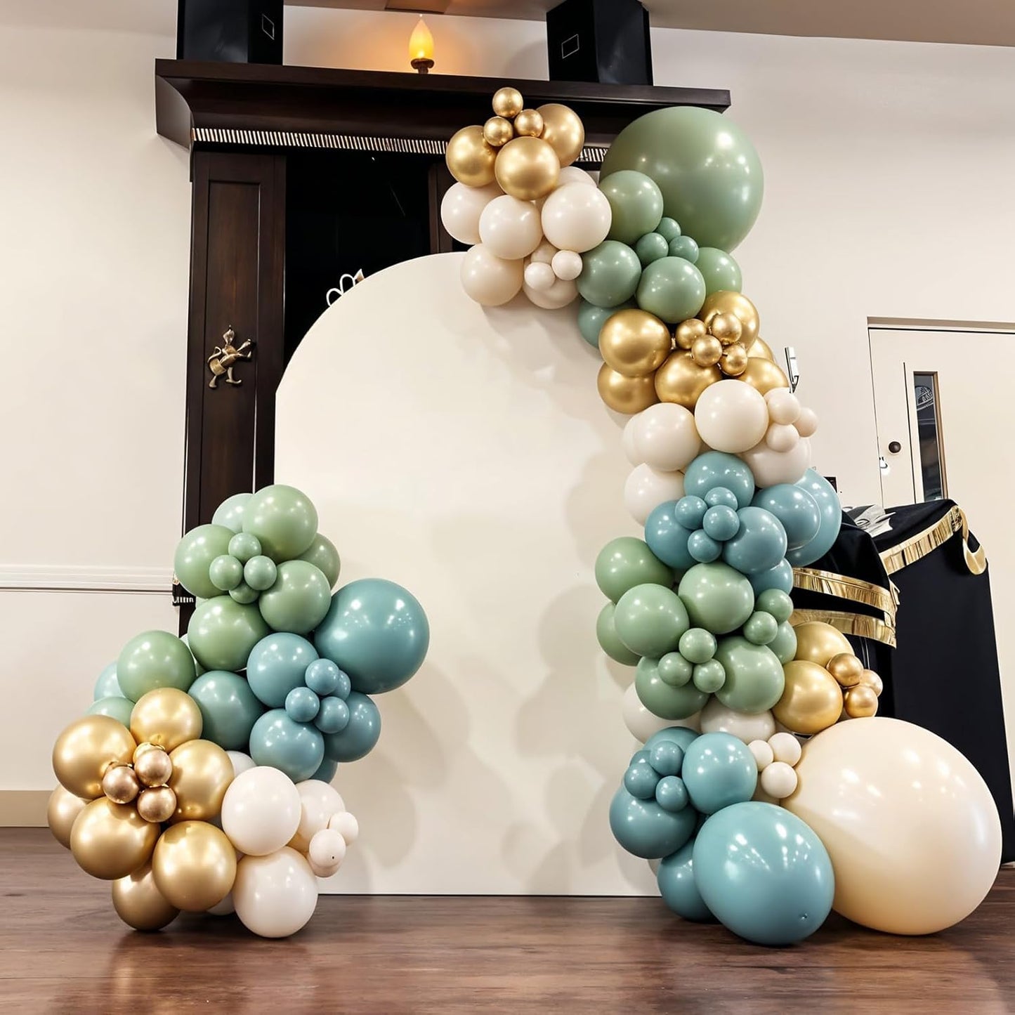 Sage Green Blue Balloons, 50pcs Dusty Green Blue Balloons, Double Stuffed Cream Balloon Champagne Gold Balloon For Birthday Baby Shower Party Wedding Bridal Shower Bachelorette Engagement Decorations