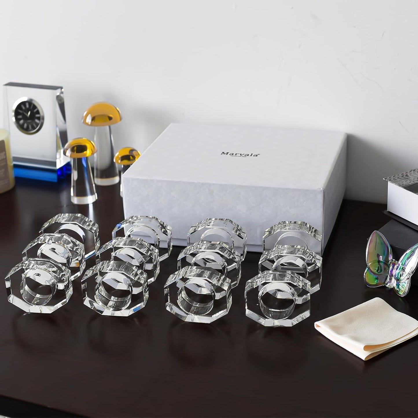 Crystal Napkin Rings, Elegant Table Decor Holders for Wedding, Christmas, Thanksgiving, Holiday Dining, 12 Pack