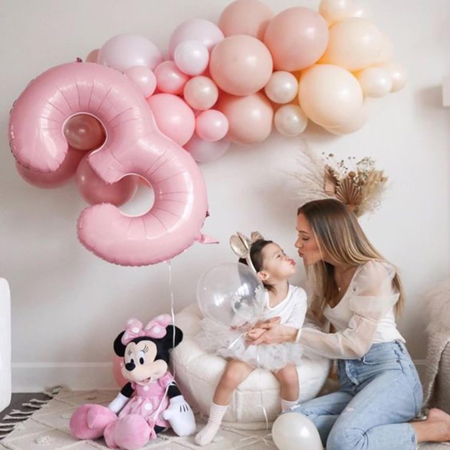 Light Pink 3 Number Balloon, 40 Inch Jumbo Pearl Light Pink Helium Foil Number 0-9 for Girls, Self Inflating 3rd Birthday Balloon for Girl Anniversary Graduation Princess Party Decorations Supplies