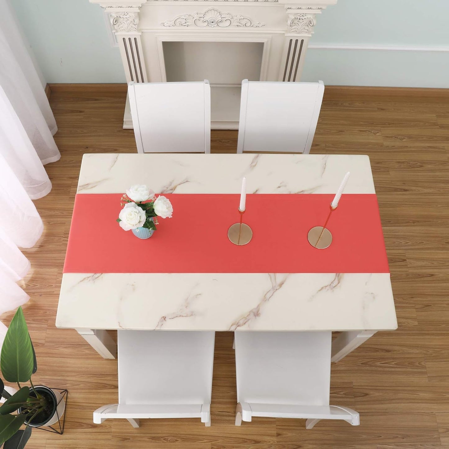 DUALIFE Coral Table Runner 14x72 Inch Solid Color Thick Polyester Decorative Cloth Handcrafted for Wedding Party Birthday Graduations Hotel Restaurant Banquet Catering Services Event 1 Piece