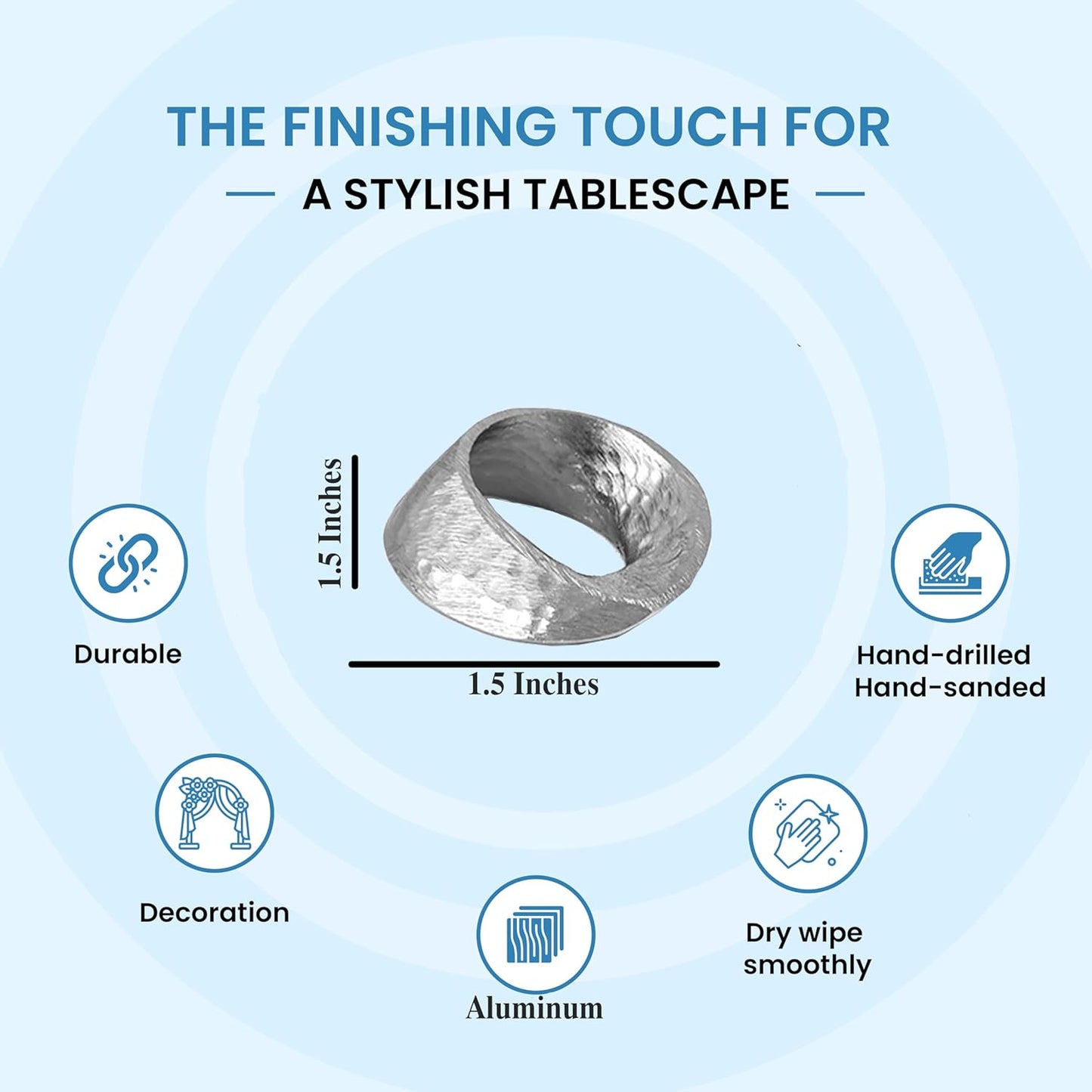 Metal Napkin Rings - Mobius Napkin Ring Loop Design - Napkin Ring Holder Set of 12 for Family Dinner, Party, Table, Decorations, Wedding, Banquet, Metallic Adornment (Silver) - CLEENTABLE