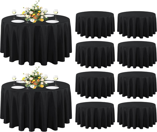 sancua 10 Pack Round Tablecloth Black 90 Inch - Stain and Wrinkle Resistant Table Cloth, Washable Polyester Table Cover for Dining Tables, Buffet Parties and Camping
