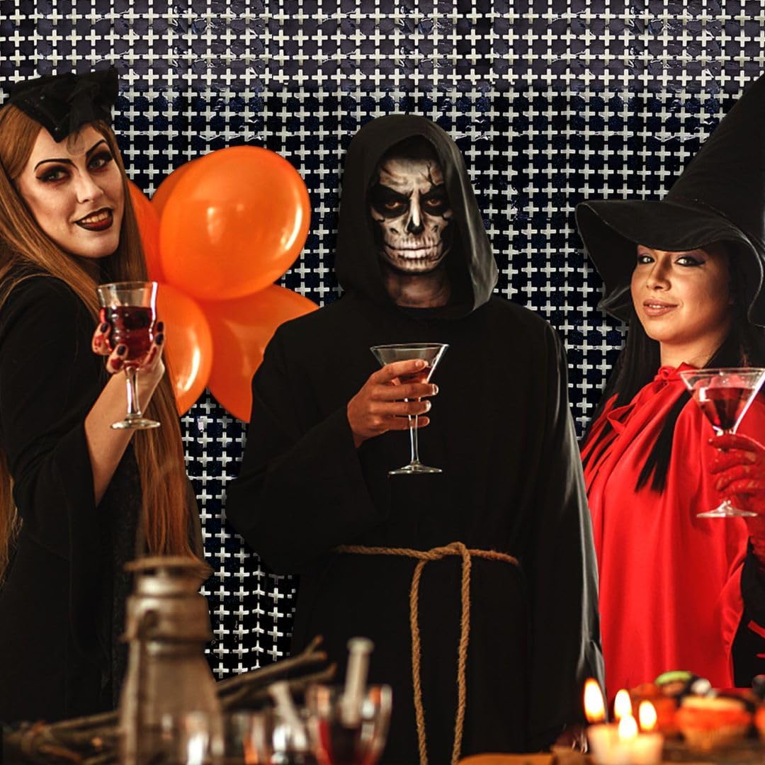 Square Tinsel Curtain Party Backdrop - 10pcs Glitter Foil Fringe Curtain Party Decor Black Photo Booth Backdrop Streamers for Halloween, Christmas, Birthday, Graduation, Wedding Party Decorations