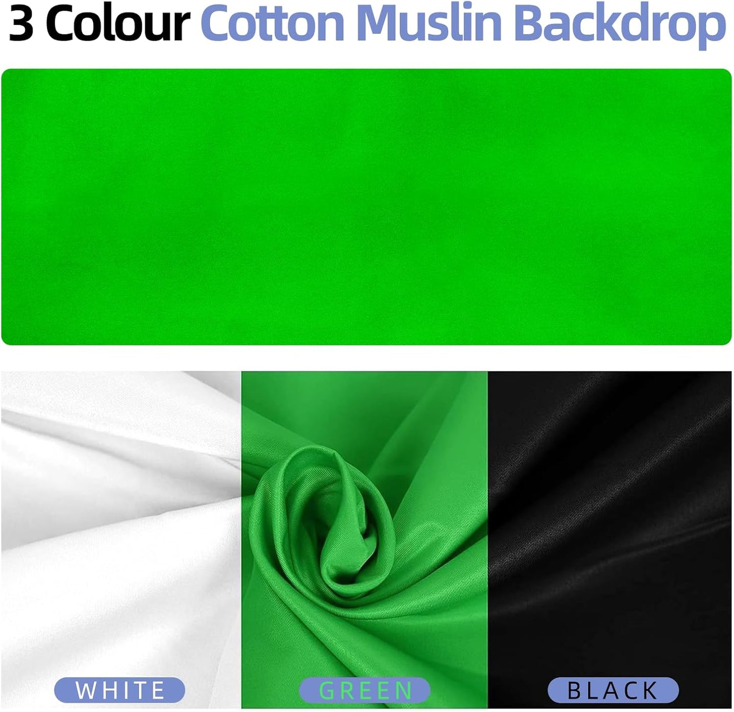 EMART Photo Video Studio Backdrop Stand Kit, 8.5x10ft Adjustable Photography Greenscreen Support System with 3 Polyester Backgrounds for Photoshoot (Black White Green)