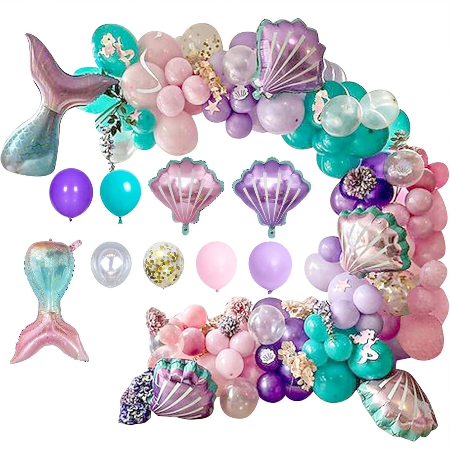 DIY Balloon Garland Kit 95pack, Gold Confetti Balloons & Blue Pink Purple Latex Balloons for Baby Shower, Wedding, Birthday, Graduation,Party