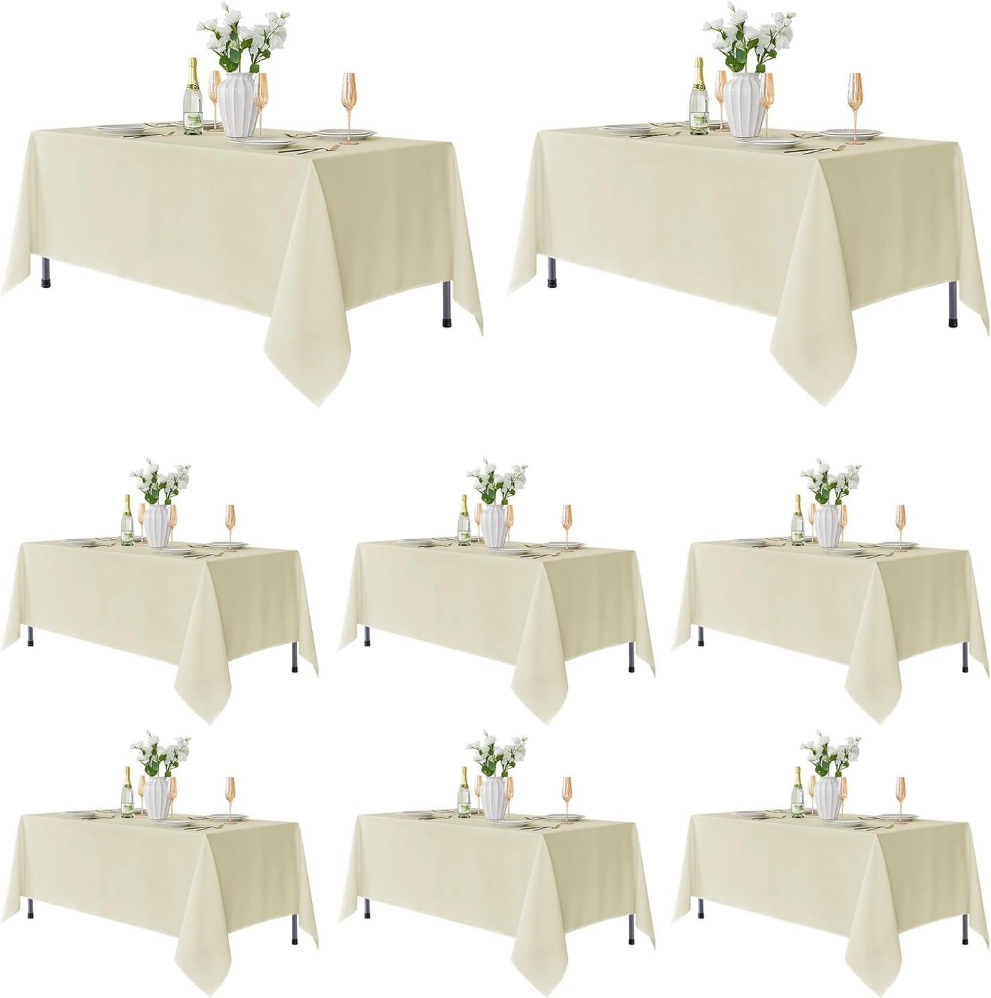 Fitable 8 Pack Rectangle Tablecloths: Stain Resistant Wrinkle Free Fabric Table Clothes, Washable Reusable Polyester Table Covers for Wedding Party Birthday Banquet Reception(Ivory, 60x102 Inch)