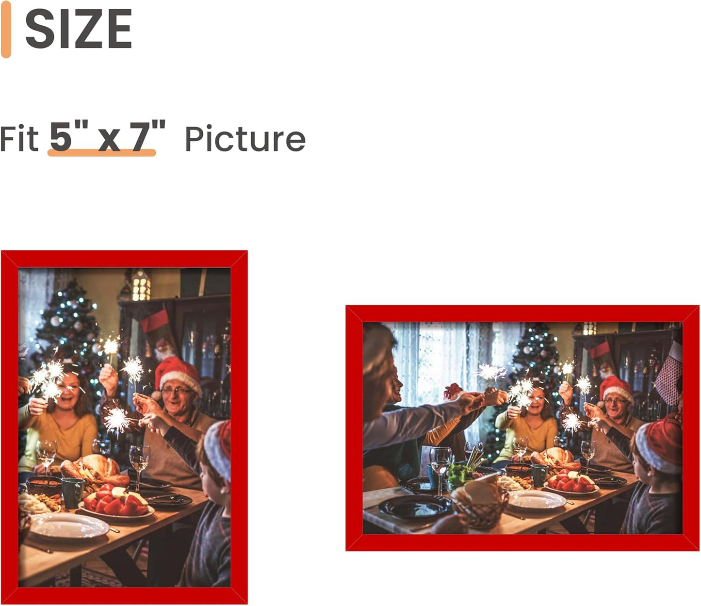 upsimples 5x7 Picture Frame Set of 3, Made of High Definition Glass for 5 x 7, Wall and Tabletop Display Thin Border Photo Frames for Home Decor, Red