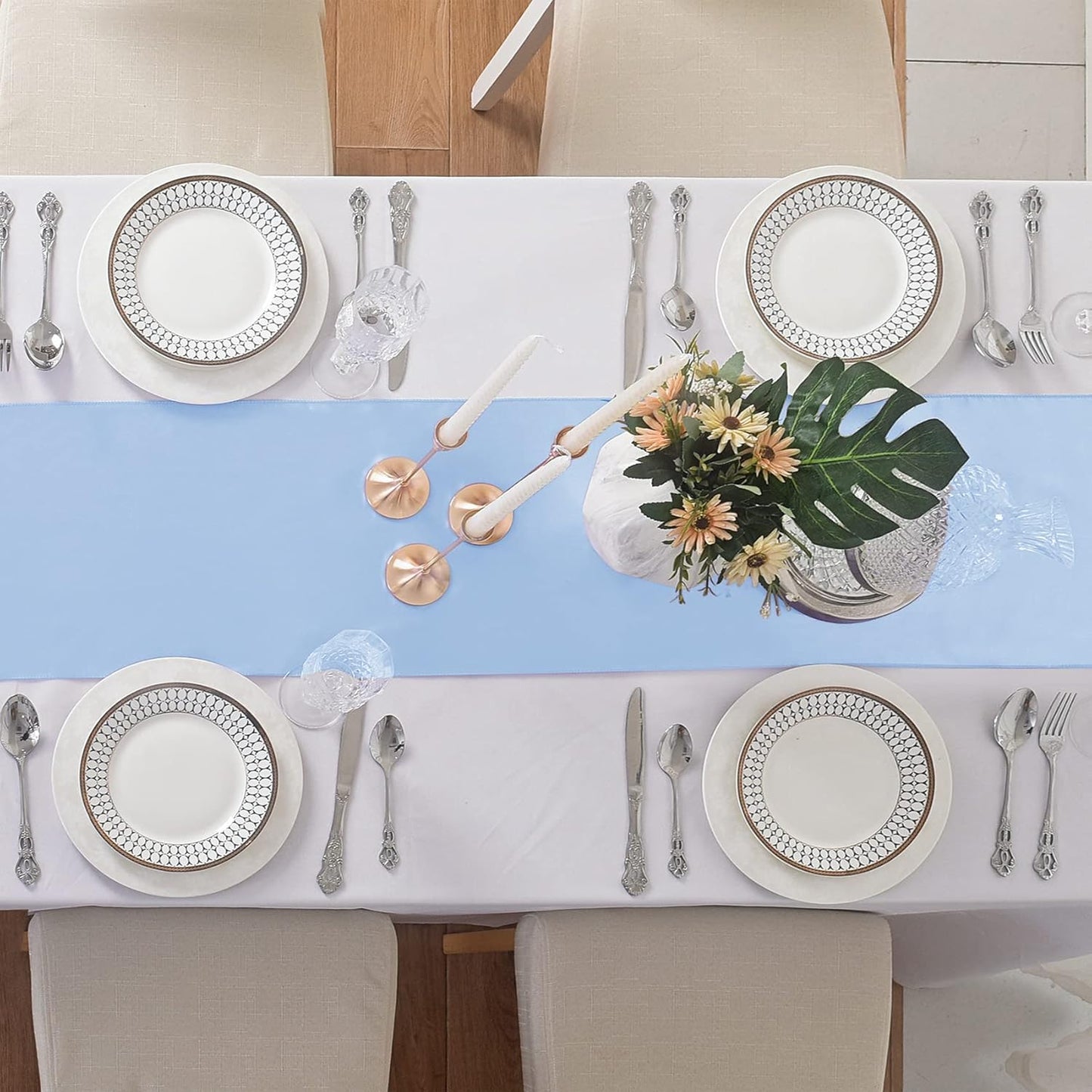 6Pack Table Runner 12 x 108 Inches Satin Silk Table Runner for Wedding, Birthday Party, Banquets, Graduations Decoration, fit Rectange and Round Table-Blue Mist