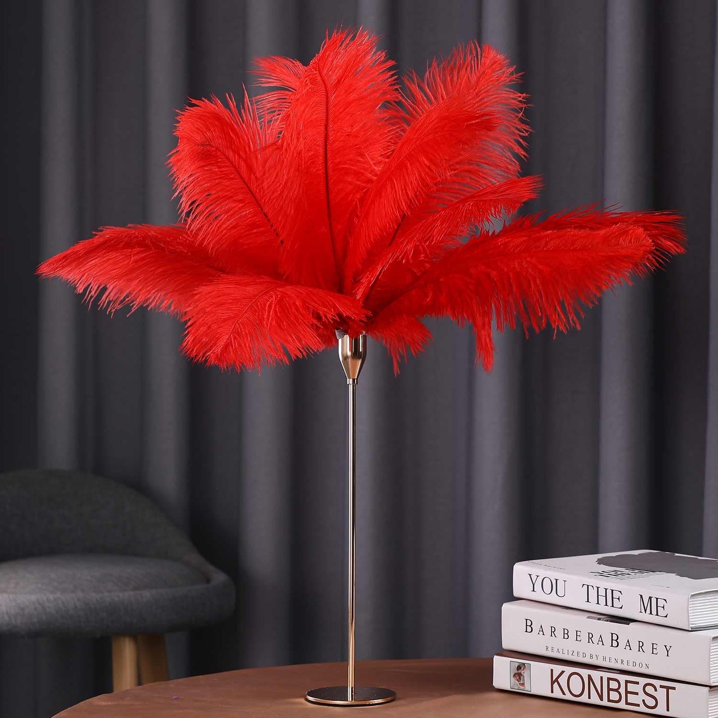YAKRUNA 30PCS Red Ostrich Feathers Bulk 12-14 Inches for Centerpieces for Wedding Birthday Gatsby Party, Decorative Plumes for Vase & Table & Christmas Tree Decor (30-35cm, Red)