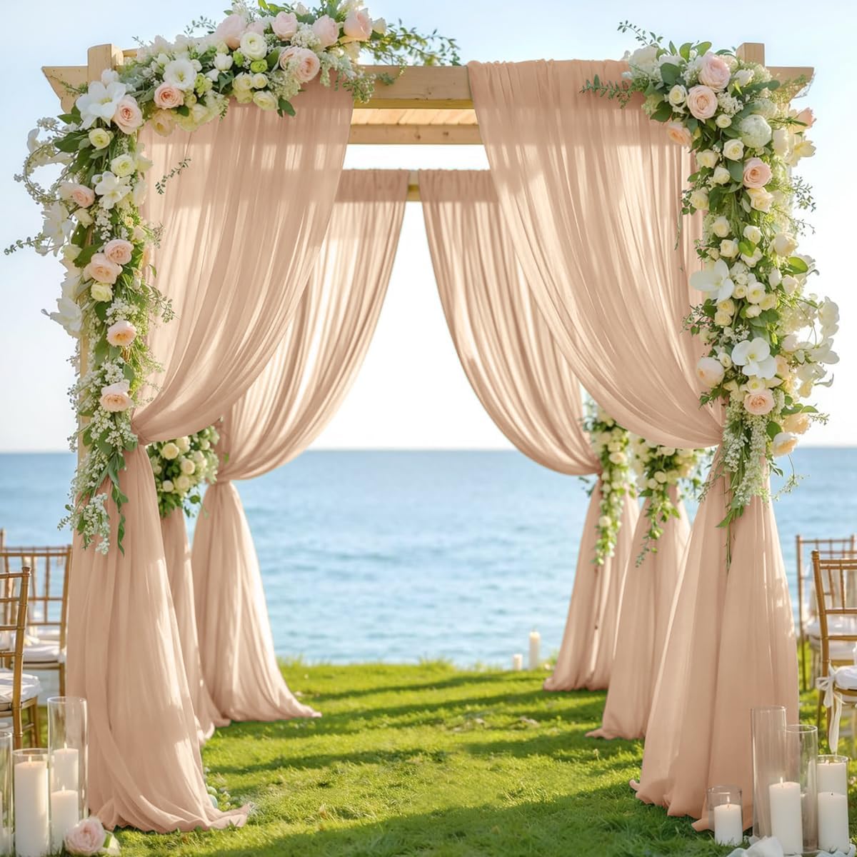 Fall Nude 2 Panels Wedding Arch Draping Fabric 29" x 20Ft Sheer Drapes Outdoor Curtain for Wedding Party Baby Bridal Shower Arch Ceiling Backdrop Decor