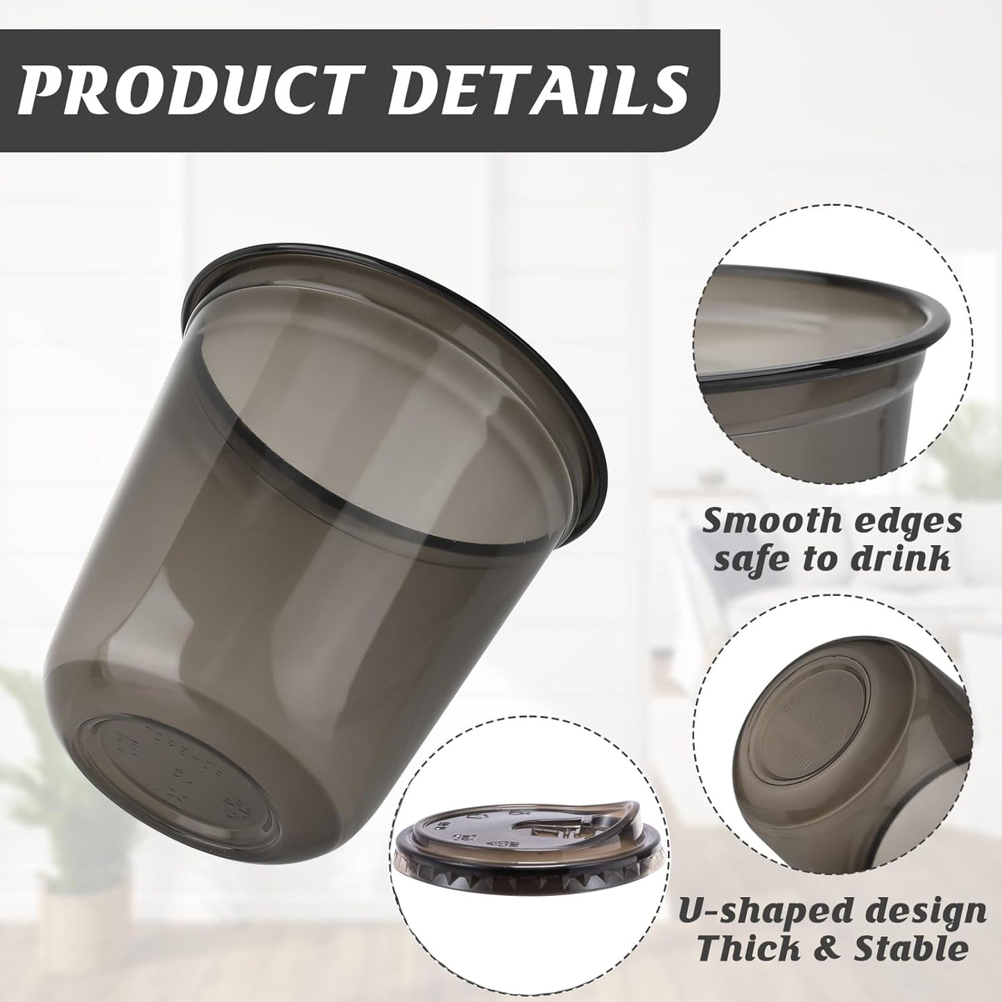 12oz Disposable Stemless Glasses With Strawless Sip Lids,PET Disposable Drinking Cups,Clear Plastic Wine Glasses for Parties Birthday,Wedding,Meeting,Christmas Party Supplies. (50, Black)