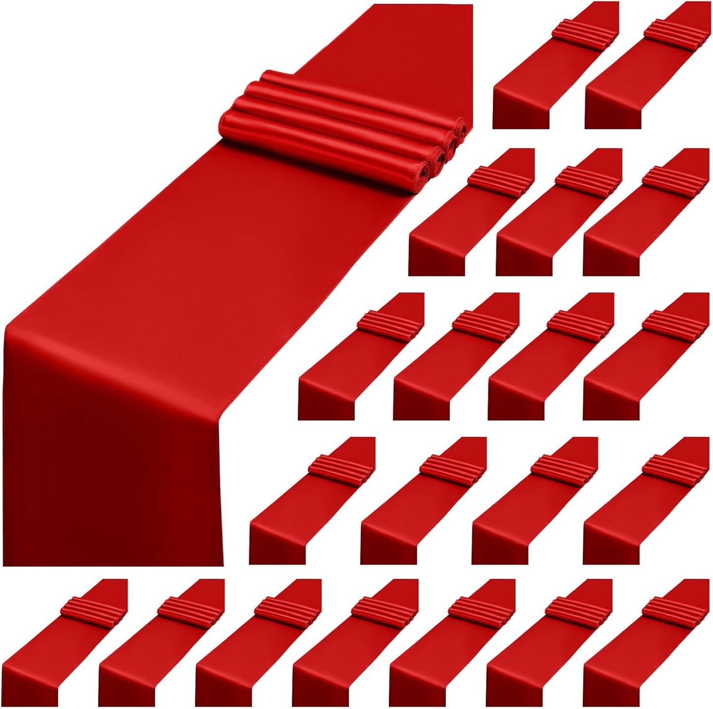 20 Pack Red Satin Table Runner,12 x 108 inch Long Premium Smooth Red Table Runners for Wedding, Banquets, Birthday, Party, Engagements,Table Runners fit Rectangle and Round Table