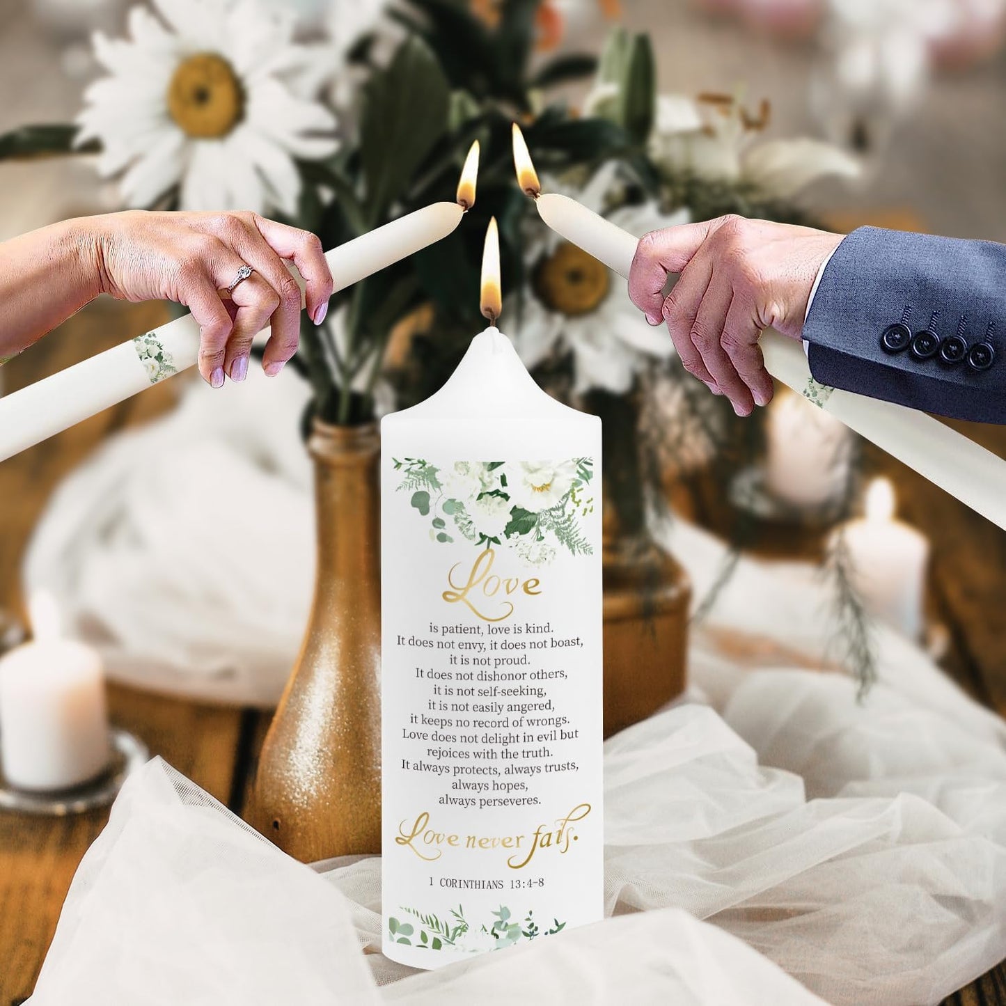 Extrogif Unity Pillar Candles for Wedding Ceremony Set - 3 Wedding Candles Unity Set with Holders – Rustic Farmhouse Style for Religious Ceremony, Anniversaries