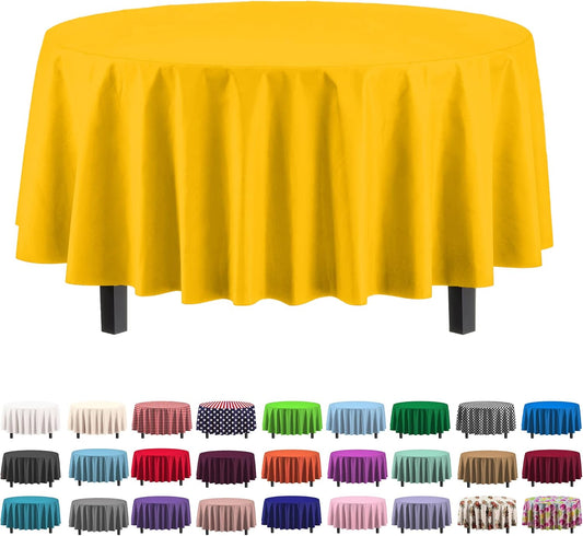 12-Pack Premium Plastic Tablecloth 84in. Round Table Cover - Yellow