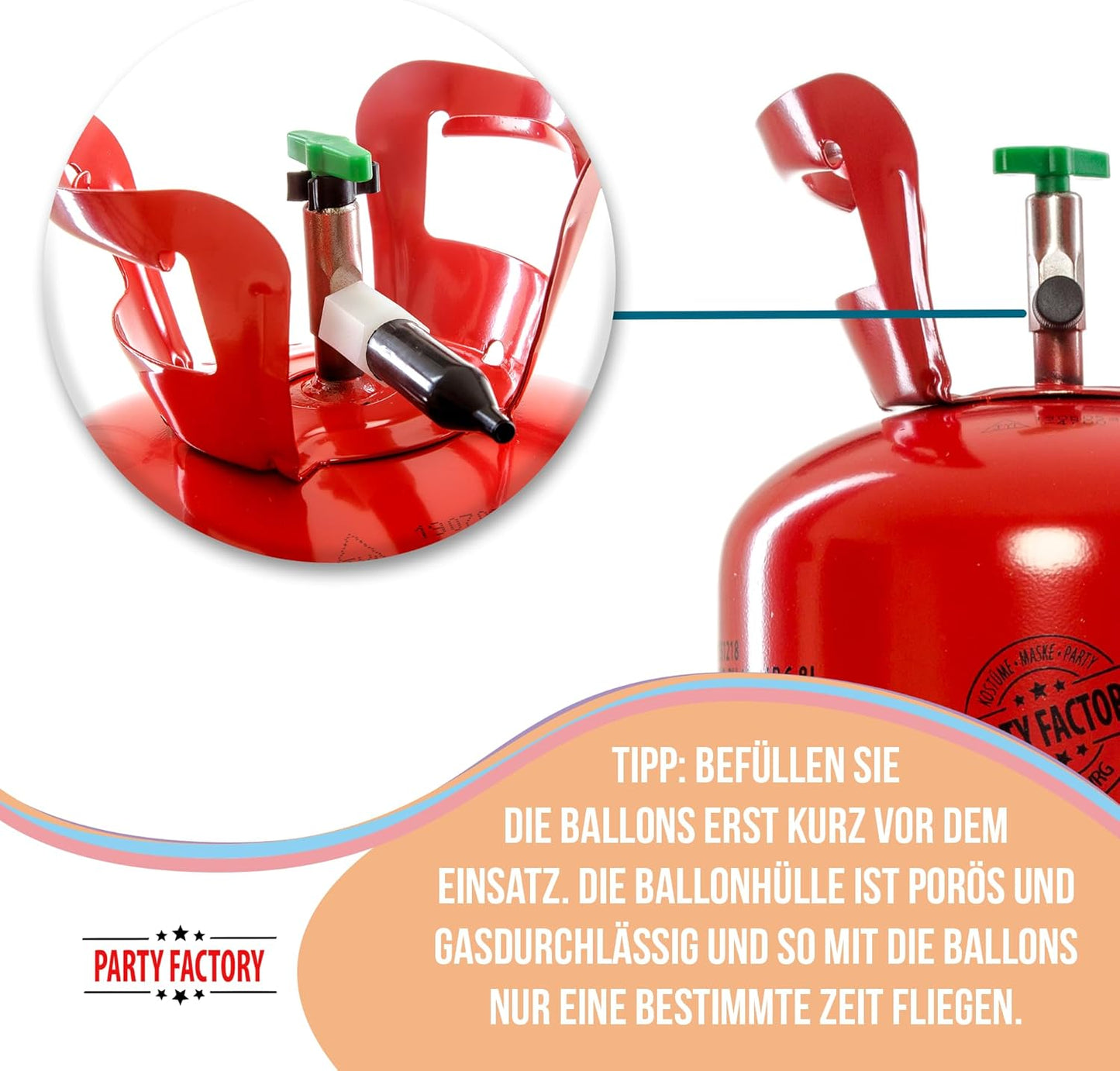 Party Factory Helium Tank for up to 30 Balloons incl. Latexballoons, Helium Cylinder 7 cu. ft. Gas with filling quantity for Balloons, Ideal for Birthday Party, Wedding