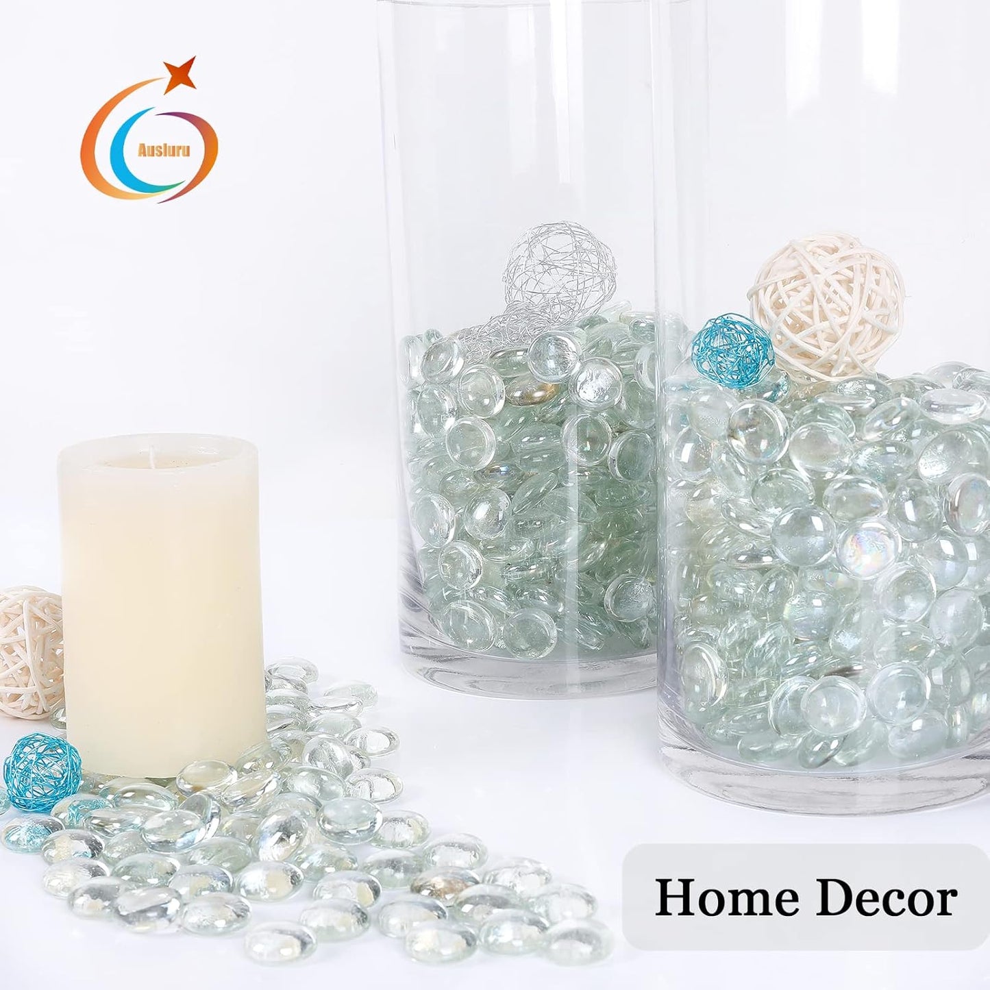 11LB Clear Flat Glass Marbles for Vase Filler, Aquariums, Hydroponics, Fire Pit & Home Decor