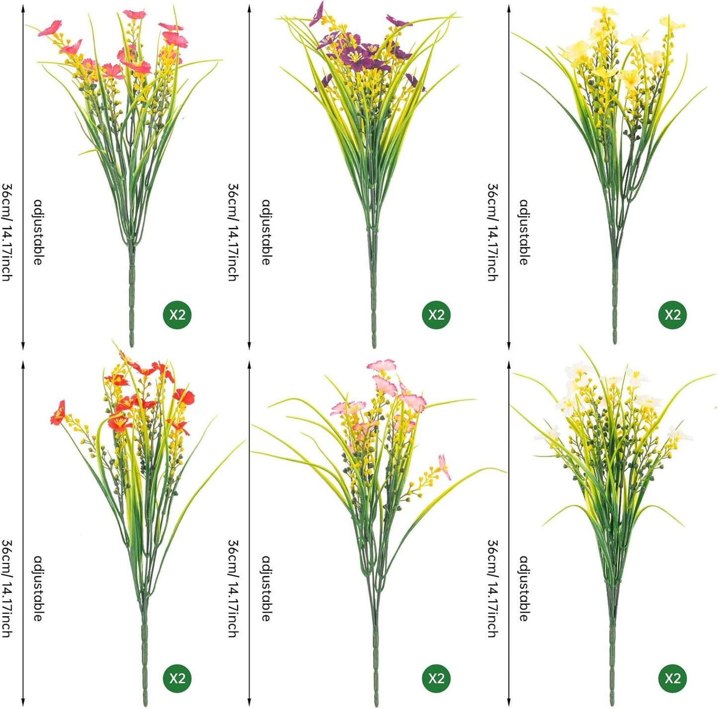 12 Bundles Artificial Outdoor Flowers Lifelike UV Resistant Fake Plastic Plants Indoor Outside Hanging Plants Garden Porch Window Box Decor (Mix 6 Colors)