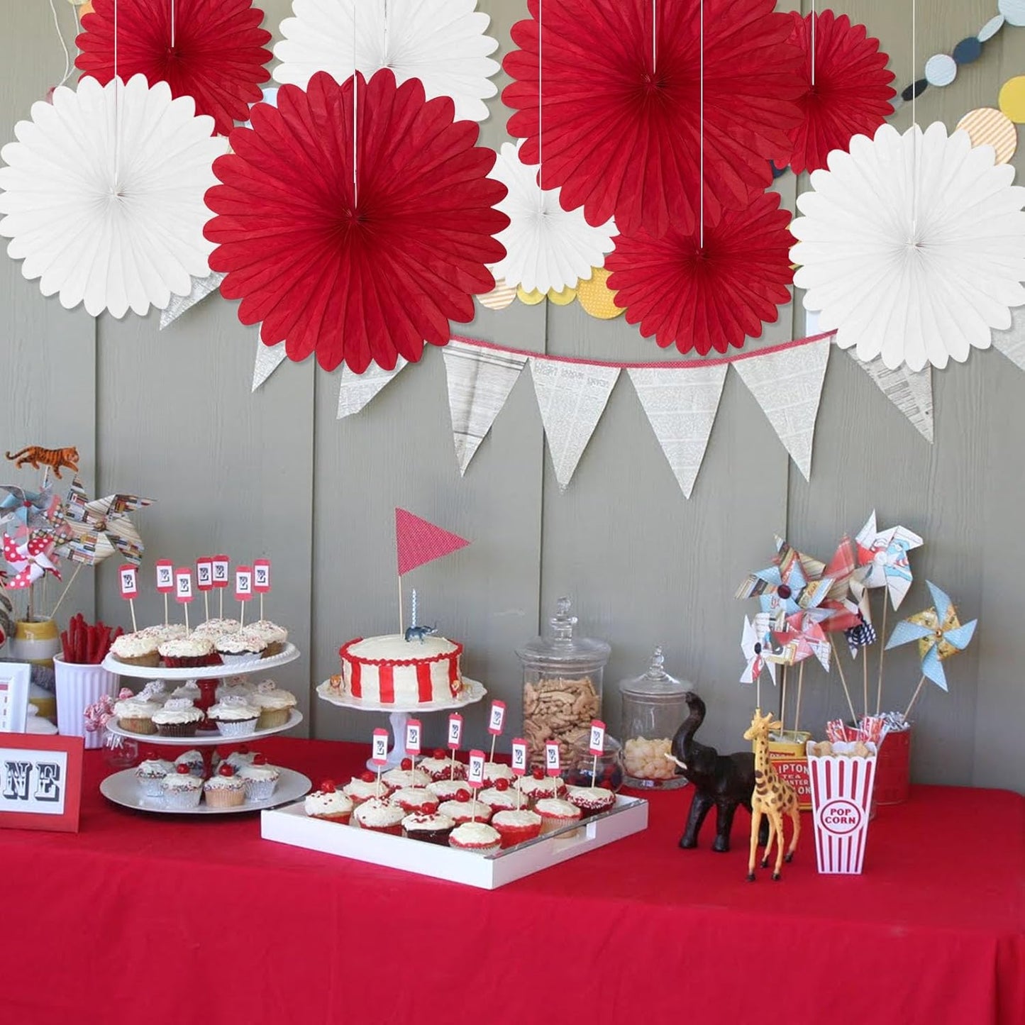 20 Pcs Red White Hanging Paper Fan, Round Paper Fans Decorations Set for Weddings, Birthdays, Engagement, Bridal Shower, Bachelorette Party Supplies Decor