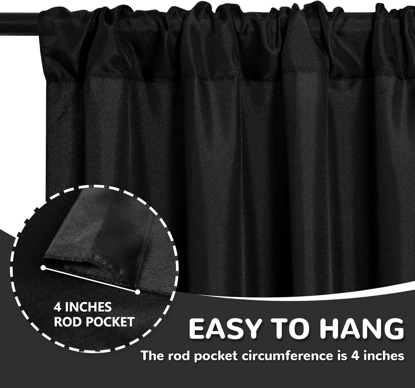 MEETSKY Black Backdrop Curtain for Party Backdrop Drapes Panels with Rod Pockets Polyester Fabric Curtain Backdrop Black Birthday Party Home Decor for Boys Teens Men, 5ft x 10ft, 2 Panels