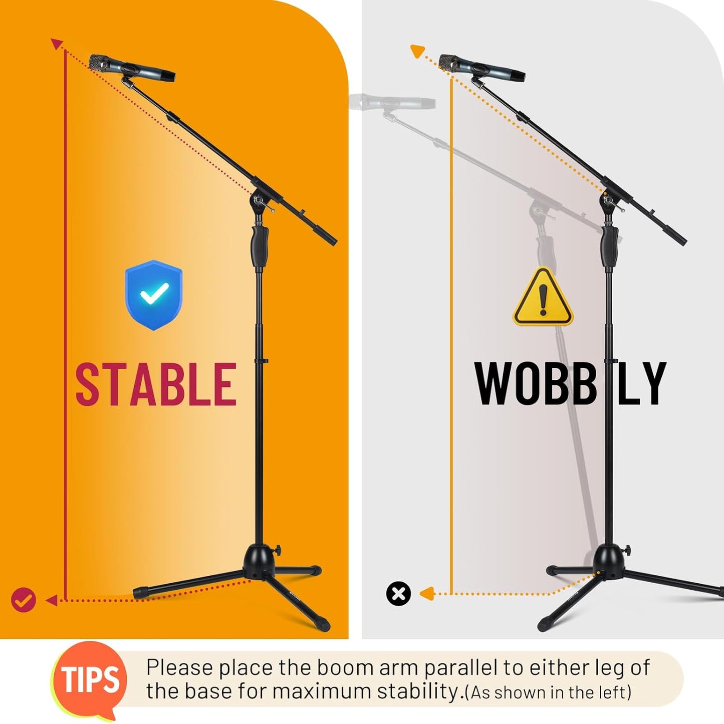 CAHAYA Tripod Microphone Stand: Boom Arm One-Button Release Floor Mic Stand Portable with Carrying Bag and 2 Mic Clips for Singing Performance Wedding Stage Meeting Live CY0362