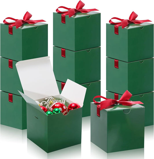 DOYIDE 20 Pack Small Gift Boxes, 6x6x6 Inch Green Elegant Paper Boxes with Ribbons, Christmas Gift Box Crafting, Wedding Party Favor, Cupcake, Candy, Bridesmaids Proposal Box