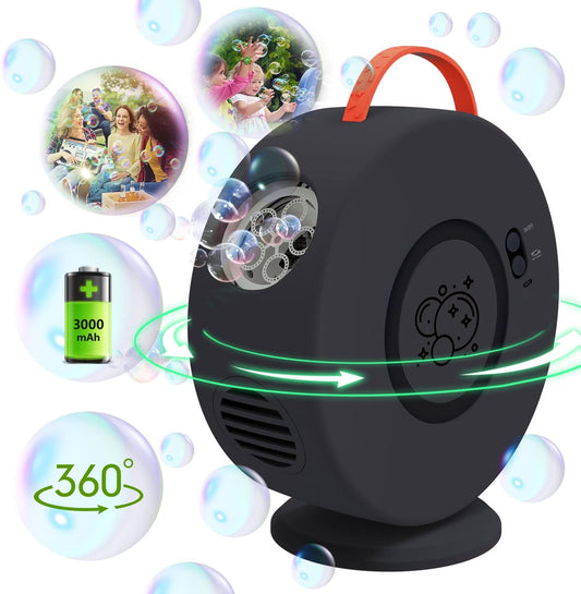 Bubble Machine for Kids Toddlers,Automatic Bubble Blower Rechargeable, 90° 360° Auto Rotatable Portable Bubble Maker Electric Bubbles Toy for 3 4 5 6 7 8 Year Old, Outdoor Wedding Party Gifts