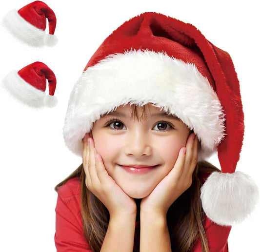 Christmas Hats, Santa Hat for Kids/Baby Unisex Warm Comfort Red Velvet Holiday Xmas Hat for New Year Festive Party Decoration