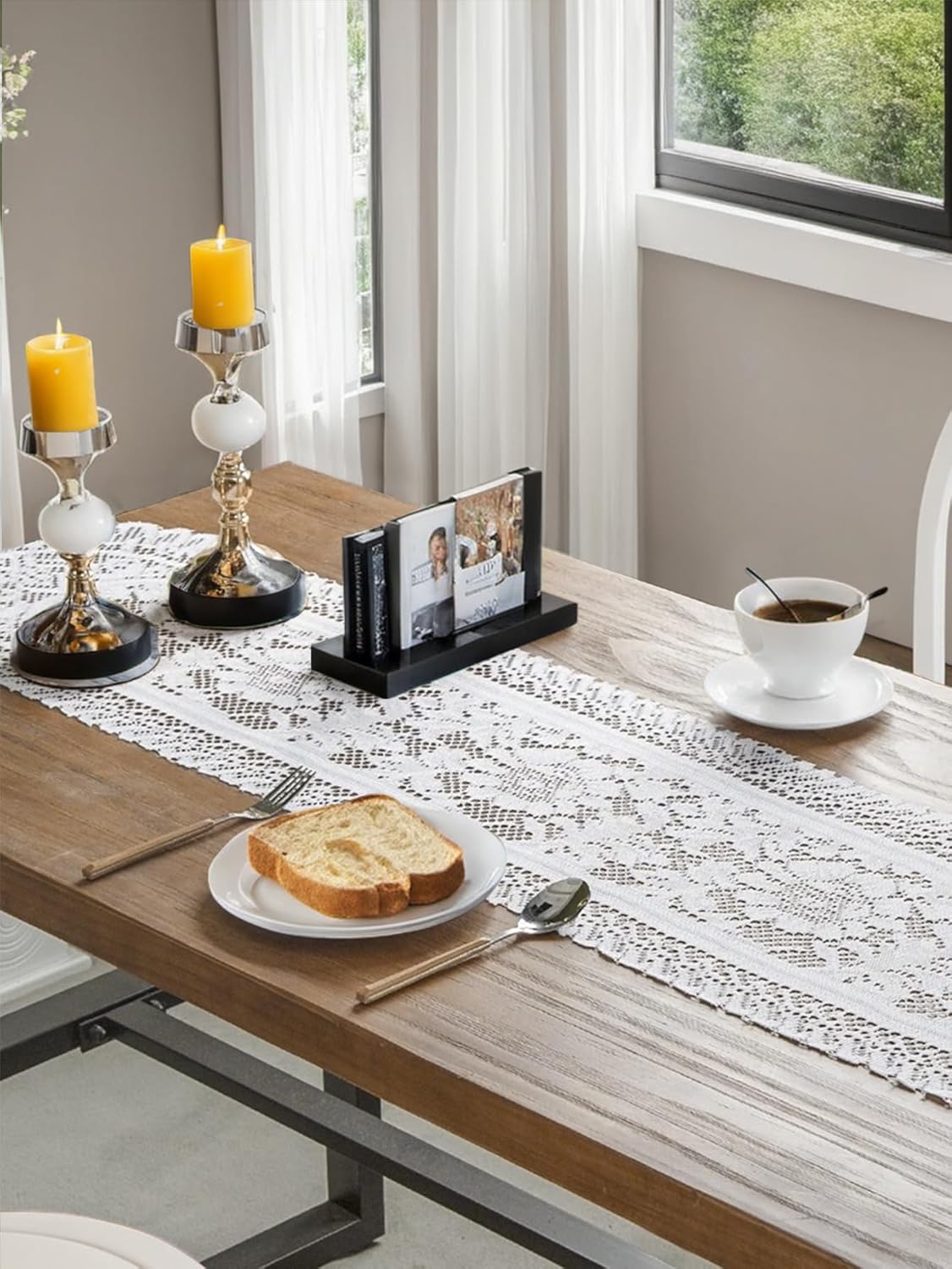 Jayla White Lace Table Runners, Elegant Vintage Lace Table Runner, Wedding Lace Decor with Floral Embroidery,Tea Party Decor, 13x45 Inch