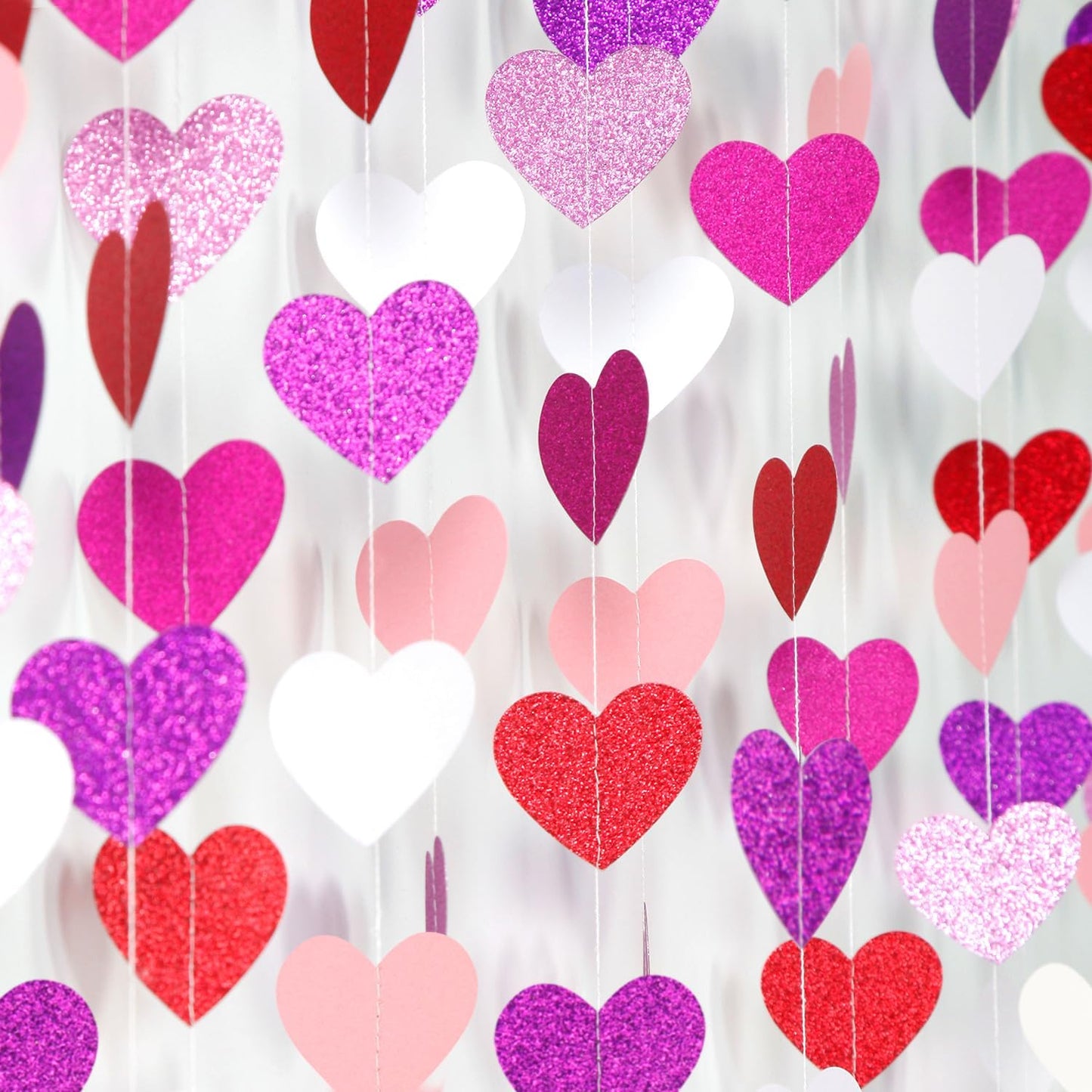 Purple Hot-Pink Red Party-Decoration Heart-Garland - 52ft Galentines Hanging Paper Streamers Banner, Proposal Anniversary Romantic Birthday Baby Shower Rustic Wedding Decor Hugfond