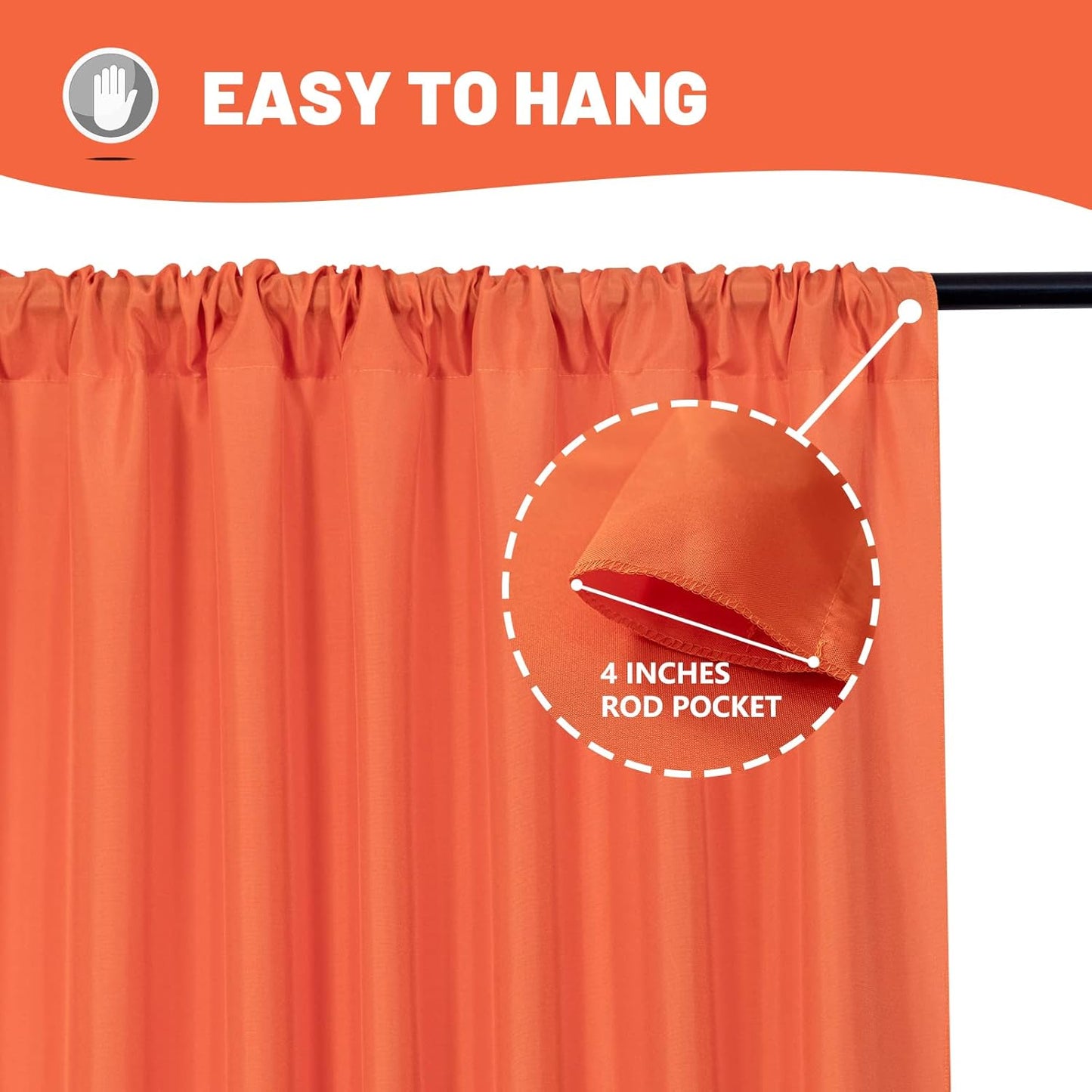 MYSKY HOME Orange Backdrop Curtains for Parties, Weddings, Stage - Light Filtering, Sliding Drapes, 5ft x 10ft, 2 Panels