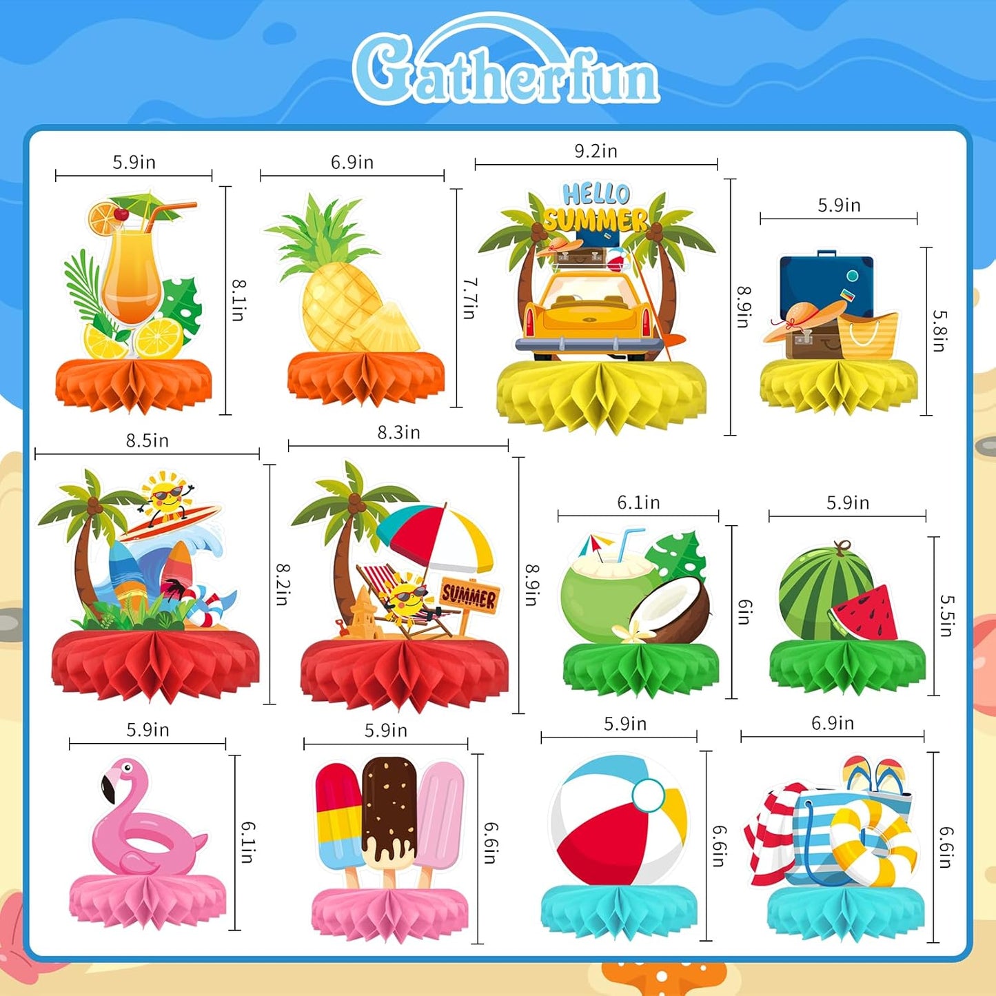 Beach Party Decorations Kit - Beach Themed Honeycomb Centerpieces and Table Decor for Summer & Pool Party Decorations