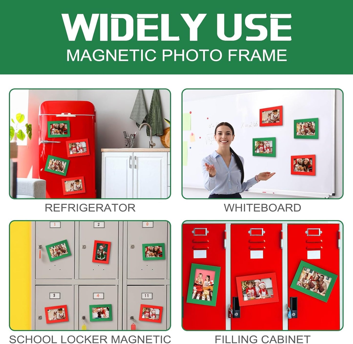 Soaoo 60 Pcs Magnetic Picture Frames Wallet Size 2.5 x 3.5 Inches Reusable Magnetic Photo Sleeves Picture Frame Holder for Home Cabinet Office Graduation Xmas Anniversary Classroom(Red, Green)