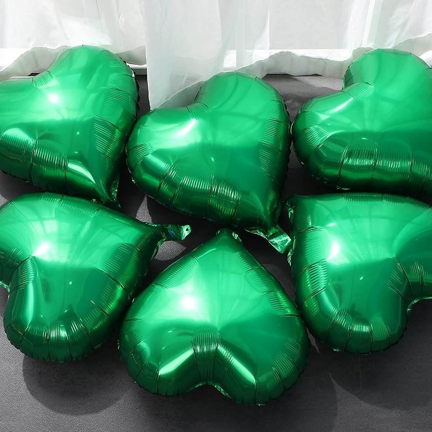 10Pcs Green Foil Heart Shaped Balloons 18 Inch Mylar for Baby Shower, Wedding, Valentine Decorations - Love Party Decor