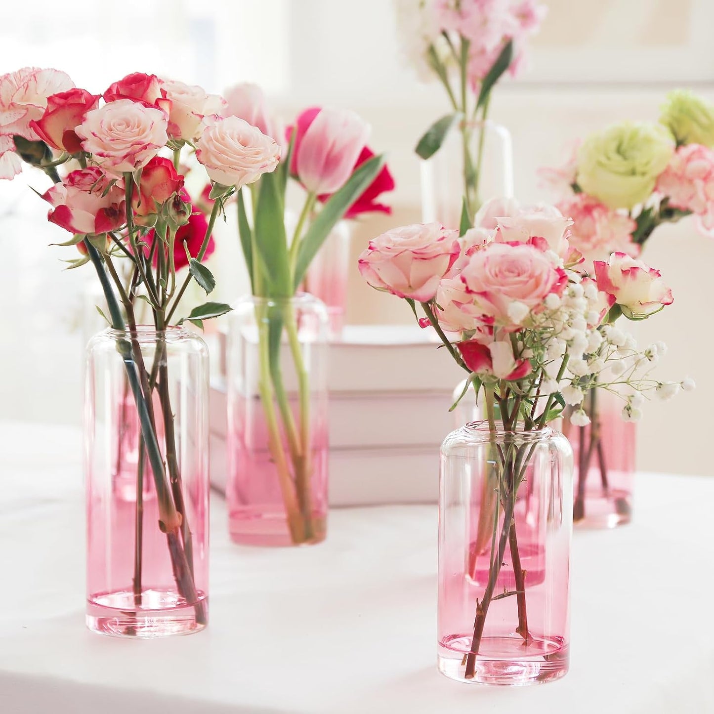 24Pcs Pink Bud Vases, Glass Flower Vase for Centerpieces, Small Vases for Flowers, Decor Centerpiece for Bathroom, Decorative Vases for House Warming