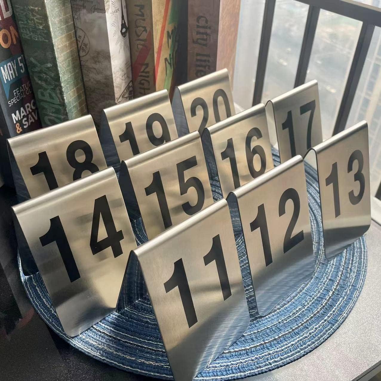 Metal Place Cards Stackable Tent Style Table Numbers,Place Card Holders for TRPG Wedding Party Restaurants Cafes Bars Gatherings Meeting Room Board Games (Black, Large 11-20)