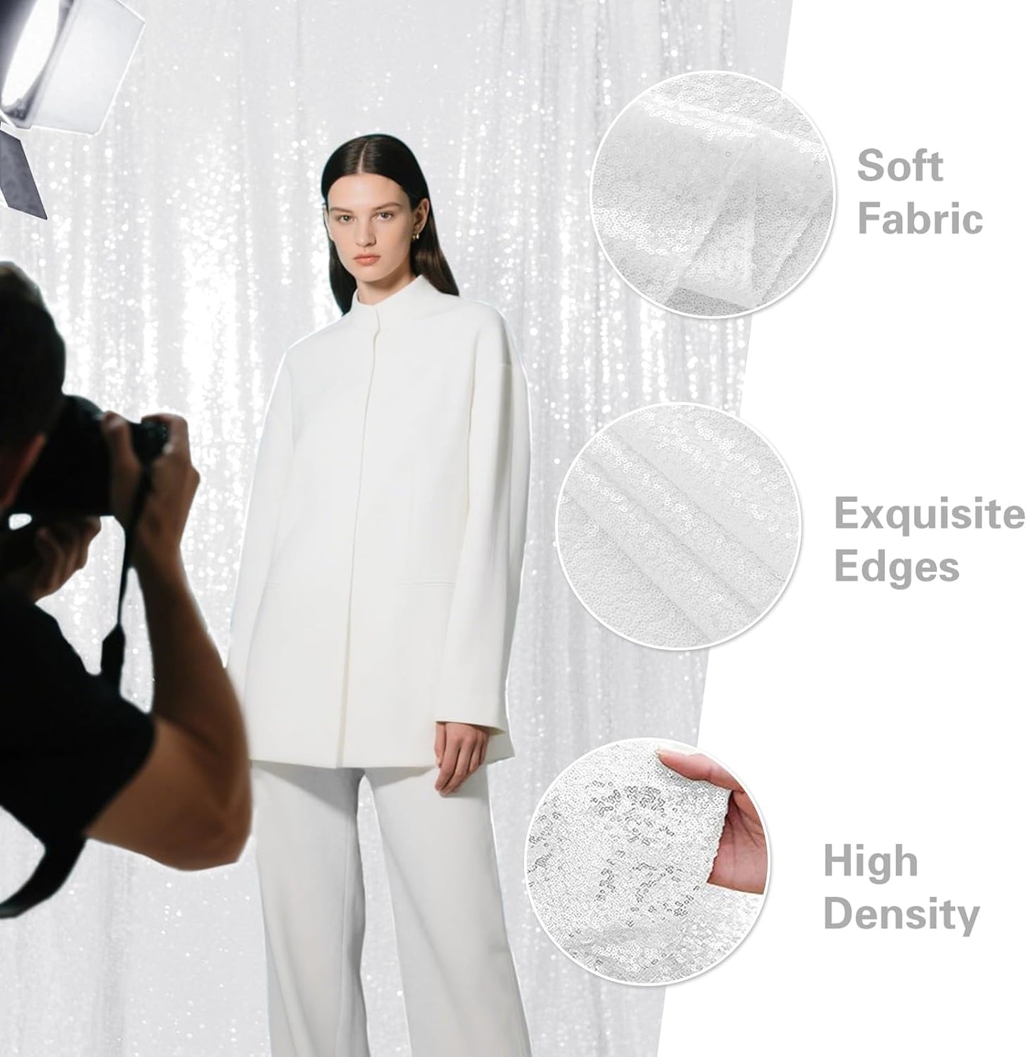 White Sequin Backdrop Curtain 2 Pieces 2FTx8FT Glitter Photography Backdrop for Party Wedding Birthday Christmas Decorations