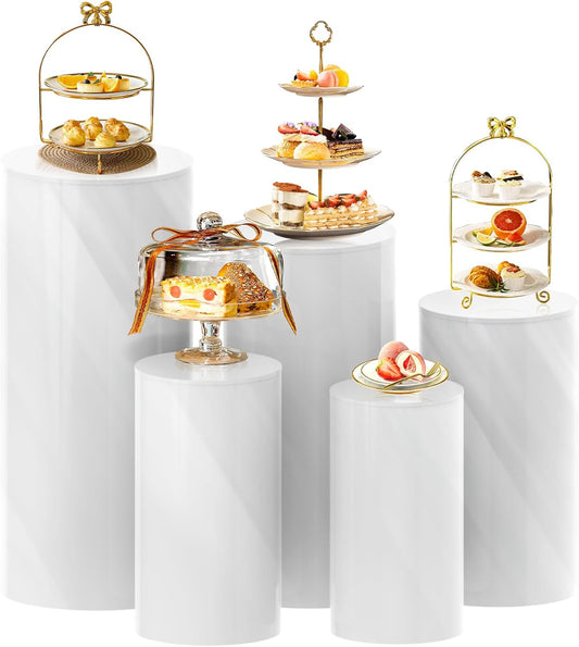 5PC Cylinder Pedestal Stands for Party, White Round Large Cylinder Tables, Pedestal Display Plinth Pillars for Wedding Ceremony Birthday Party Art Decor