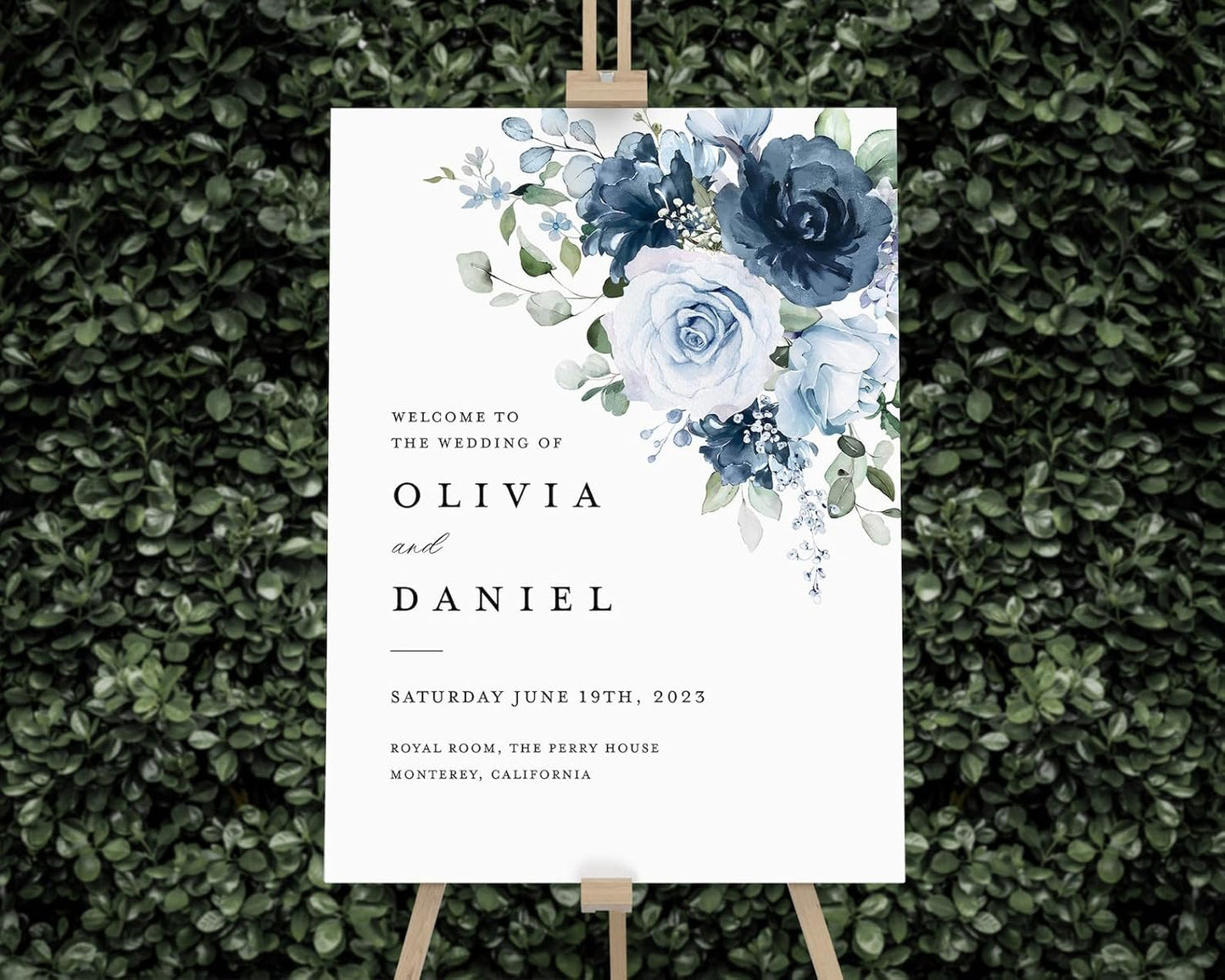 Welcome Wedding Sign Personalized, Elegant Light Blue Rose Wedding Sign Decorations Signage 12" X 18" (Small), 27" (Medium), 36" (Large), Plastic, Modern, Pole Mount, Weather