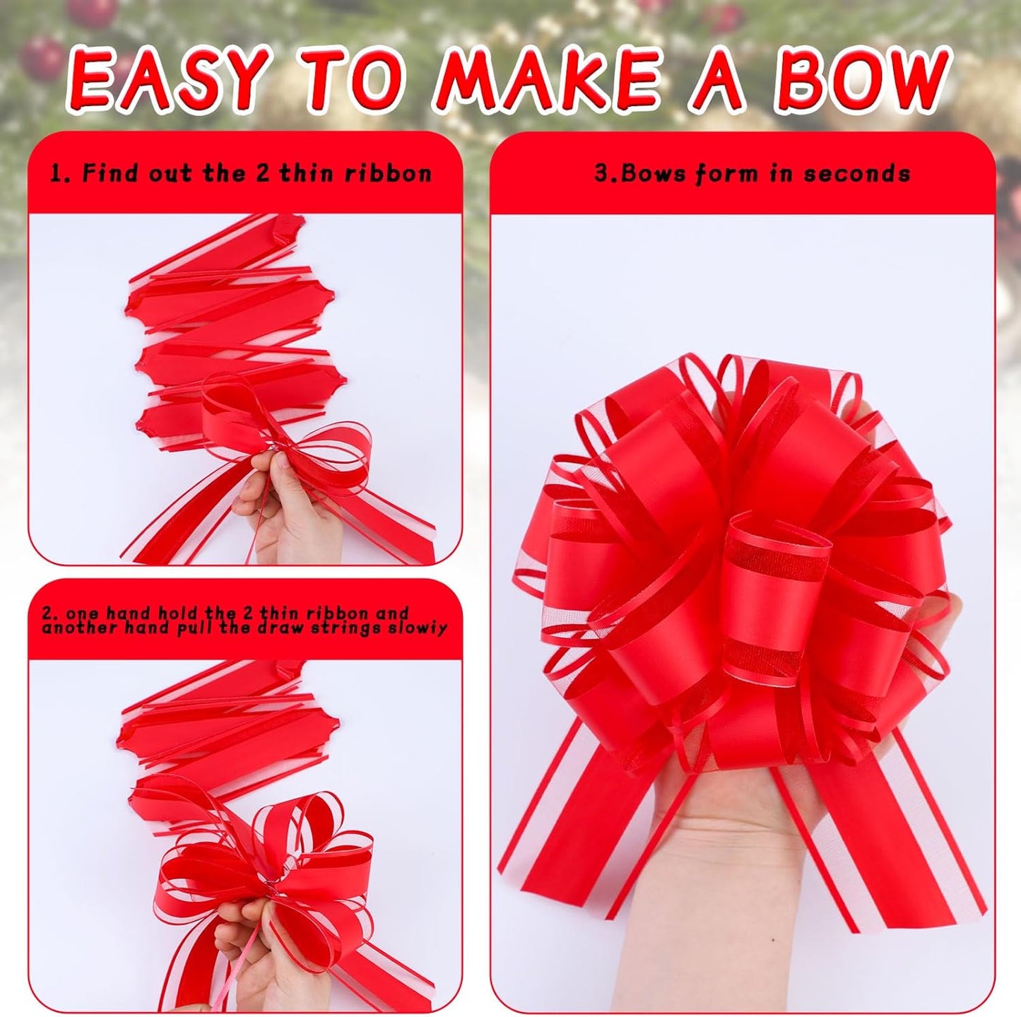 6Pcs 6inch Pull Bow Gift Wrapping,Pull Bow For Gift Basket, Gift Bag Box Wrapping Decor, Valentines Day, Birthday, Anniversary, Wedding, Flower Packaging (Red)
