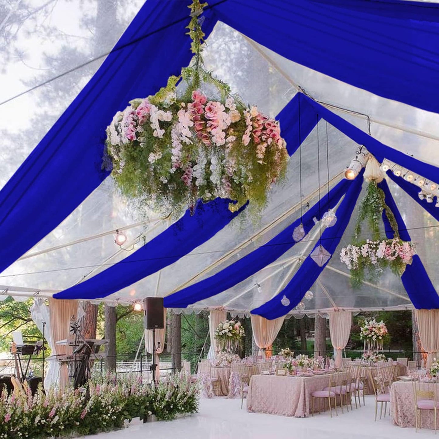 FUHSY Wedding Ceiling Drapes Blue Ceiling Drapes for Weddings 5FTx30FT 2 Panels Sheer Fabric for Draping Chiffon Drape Curtains Arch Draping Fabric for Wedding Drapery for Party Stage Swag Decorations