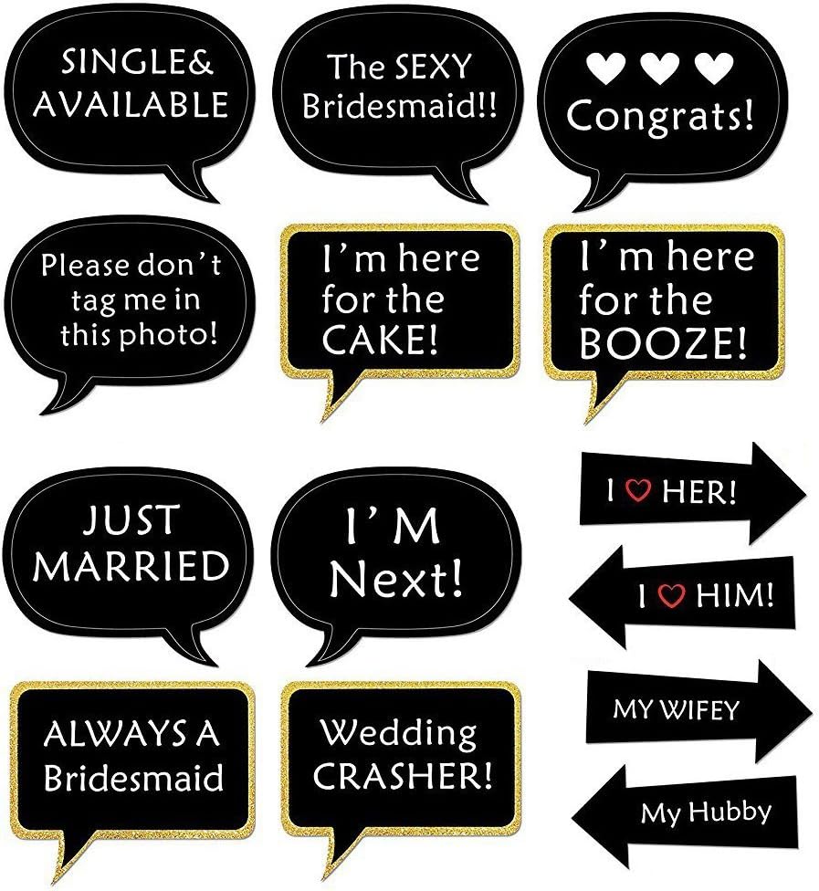 52pcs Wedding Photo Booth Props, Bachelorette Party Photo Booth Prop Kit for Bridal Shower, Engagement and Valentines Party, Photobooth Props Wedding Party Supplies
