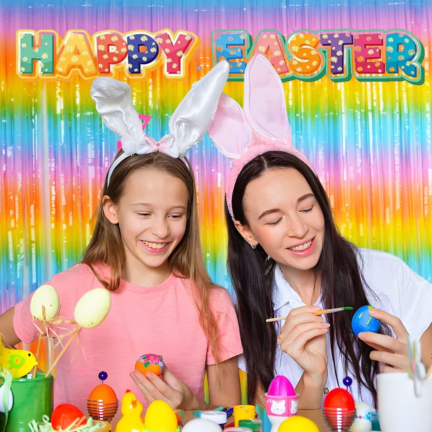 BRAVESHINE Colourful Tinsel Foil Fringe Curtains - 2Pcs 3.2x8.2ft Holidays Photo Booths Party Streamers Backdrop for Easter Princess Pastel Unicorn Birthdays Christmas Bridal Shower Party Decorations