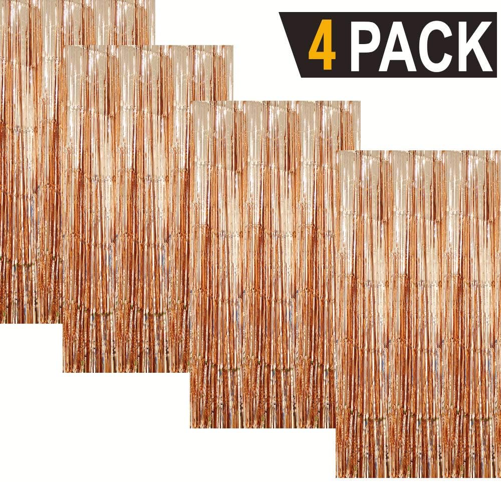 GOER 3.2 ft x 8.2 ft Metallic Tinsel Foil Fringe Curtains Party Photo Backdrop Party Streamers for Birthday,Graduation,New Year Eve Decorations Wedding Decor (4 Packs,Champagne Gold)