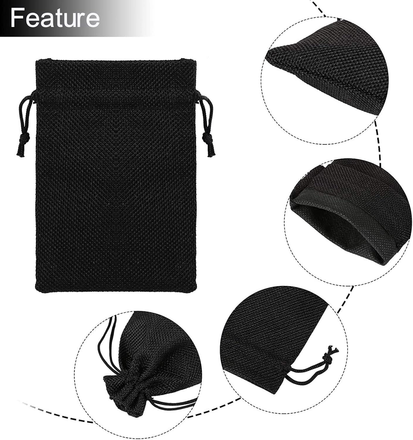 20Pcs Black Burlap Bags 5x7 inch, Drawstring Linen Gift Bags Small Jewelry Jute Sacks Halloween Candy Pouch Wedding Party Favor Bags