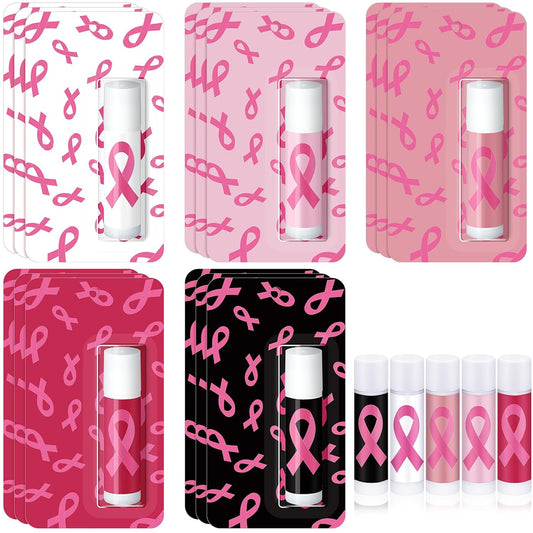 15 Pack Breast Cancer Awareness Lip Balms Gifts Bulk Pink Ribbon Lip Balms Accessories Favors Breast Cancer Awareness Month Items Support Stuff Party Decorations for Women Giveaway